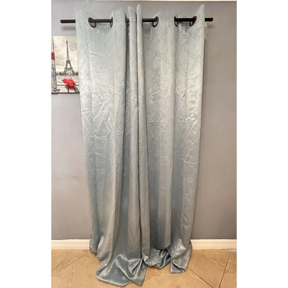 2 Panels Windows Curtain for Bedroom Living Room Moroccan Blue Metallic Print - Picture 1 of 9